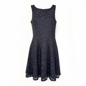 VTG Y2K Whimsigoth ALine Dress Womens 7 Black Shimmer Lace Eyelet Fairy Goth